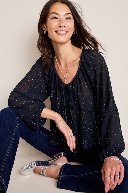 Laurie Tie Front Tiered Blouse