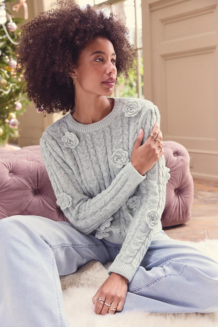 Francesca's Adrian Flower Embroidered Pullover Sweater | Pacific City