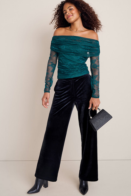 John Mark Stretch Velvet Wide Leg Jumpsuit | Liberty Center