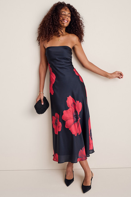 Julia Strapless Floral Satin Maxi Dress
