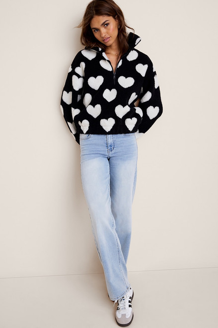 Gwen Heart Quarter Zip Sherpa Pullover