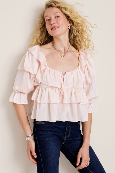 Ella Ruffle Tiered Satin Blouse