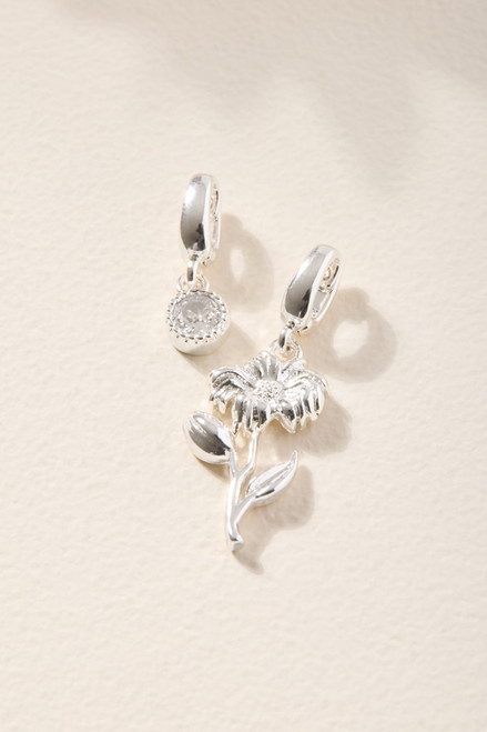 Birth Flower and Birthstone Charm Set Silver