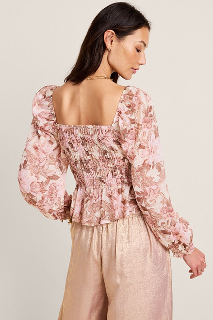 Lisa Floral Bow Smocked Blouse