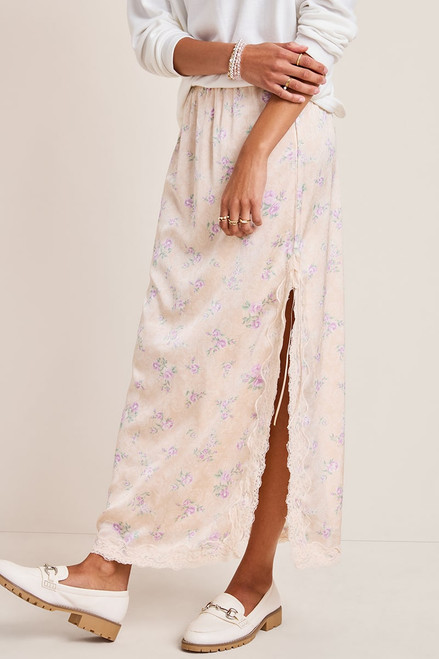Abby Floral Satin Midi Skirt