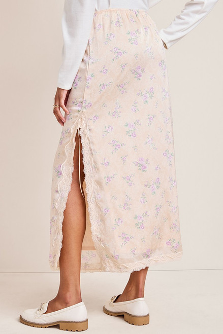 Abby Floral Satin Midi Skirt