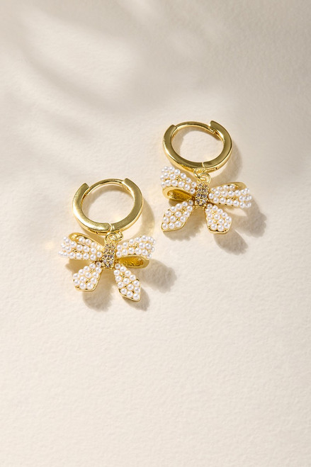 Holly Pearl Bow Charm Earrings