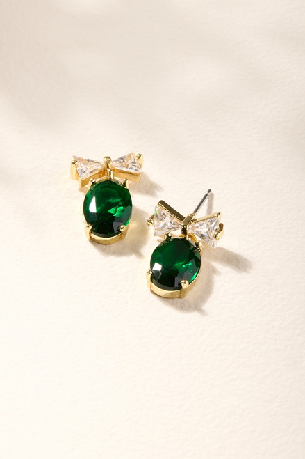 Betty Emerald On Bow Drop Earrings