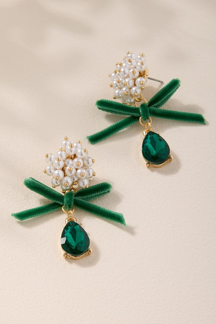 Sarah Pearl Cluster With Velvet Bow Earrings
