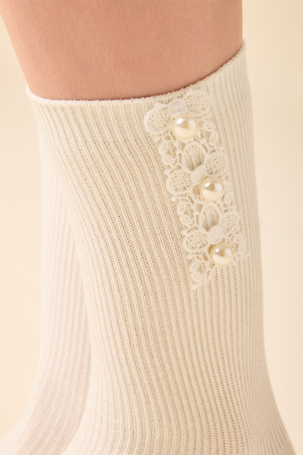 Becky Pearl Embellished Crew Socks