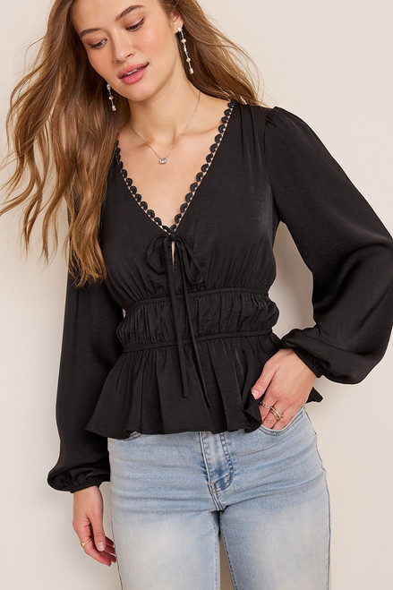 Lanie Long Sleeve V Neck Blouse