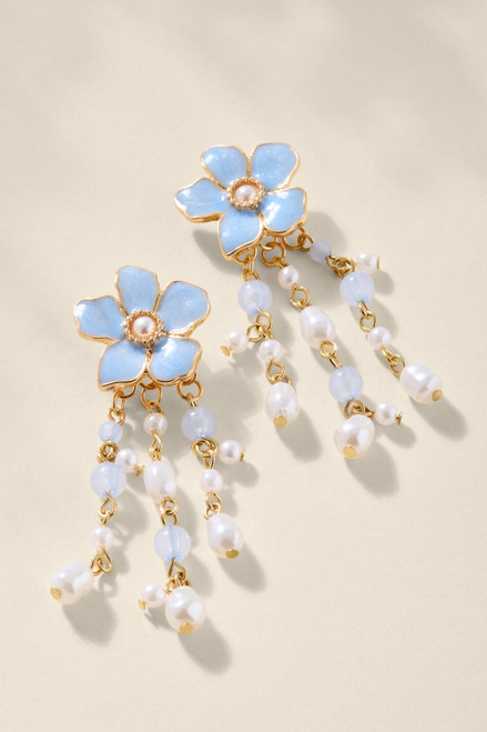 Jane Pearl Strand Flower Drop Earrings