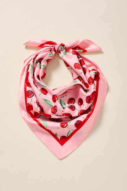 Cherry Print Satin Scarf