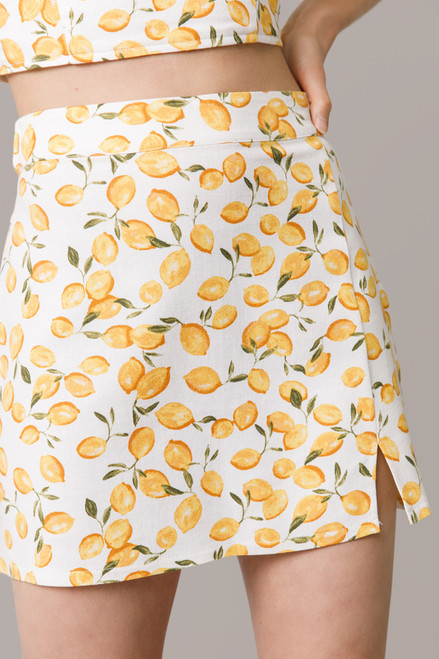 Mindy Front Slit Lemon Mini Skirt