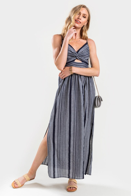 Dia Striped Front Knot Maxi Dress