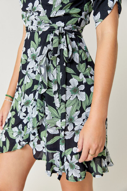 Lyn Ruched Floral Wrap Mini Dress