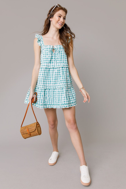 Janice Gingham Tiered Mini Dress