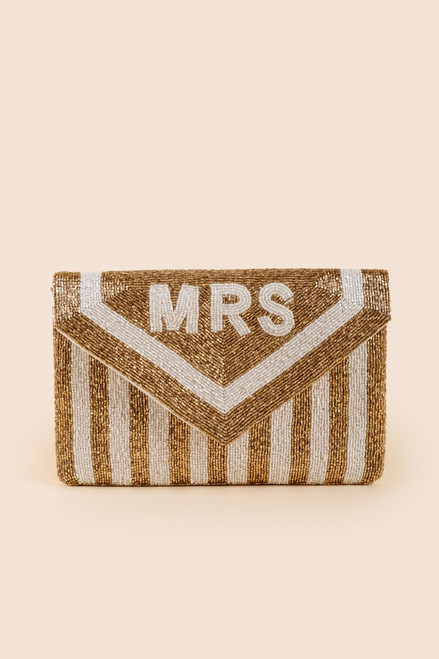 Striped MRS Beaded Envelope Clutch