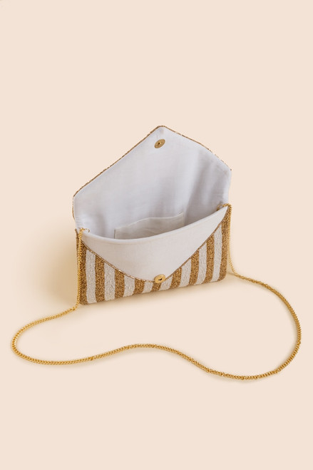 Striped MRS Beaded Envelope Clutch