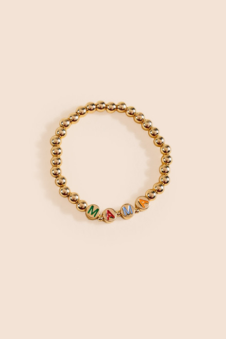 Mama Gold Beaded Stretch Bracelet