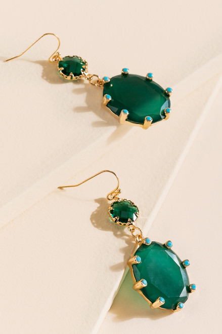 Leah Emerald Glass Stone Drop Earrings