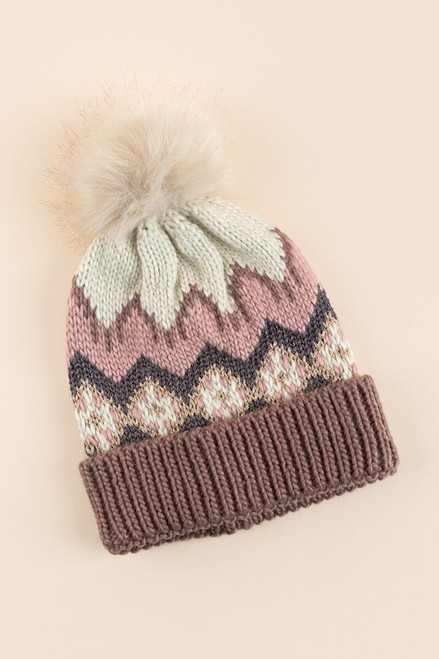 Jasmine Fairisle Puff Ball Beanie