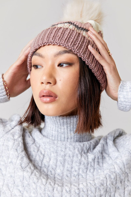 Jasmine Fairisle Puff Ball Beanie