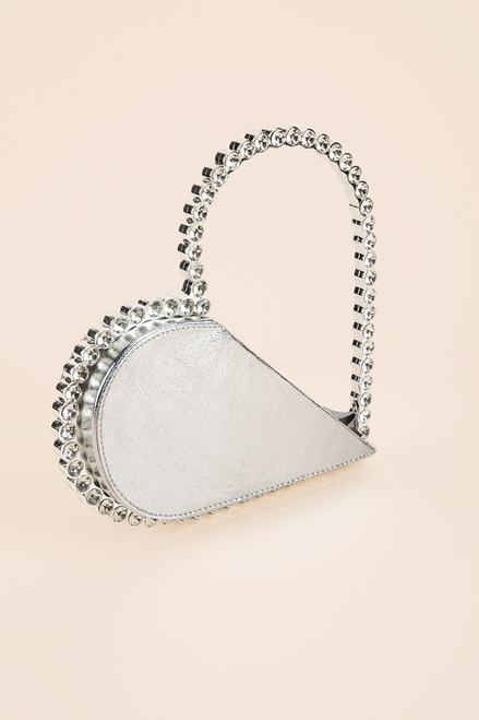 Oliva Silver Crystal Heart Clutch