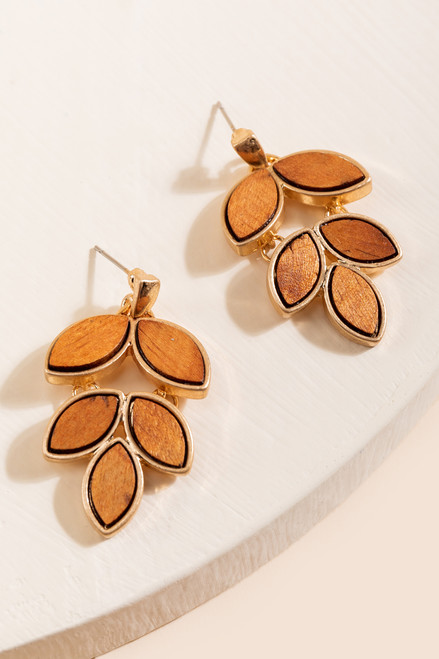 Diana Wooden Leaf Drop Earrings