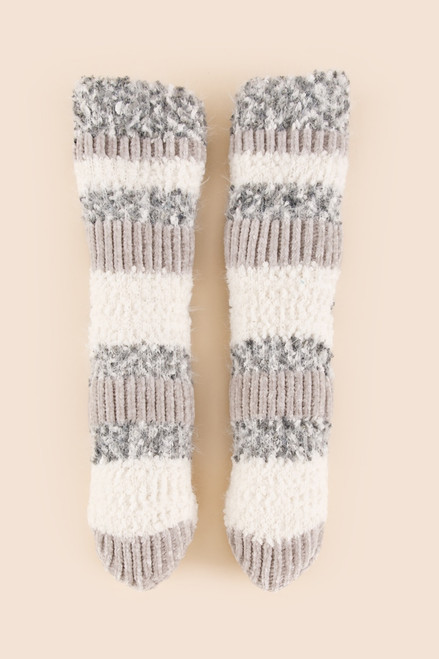Maddie Striped Slipper Socks in Gray
