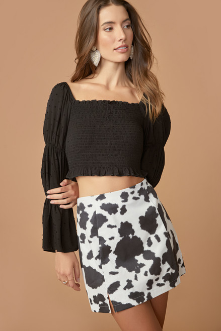 Rachel Cow Print Suede Mini Skirt