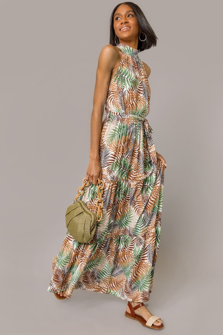 Cass High Neck Resort Palm Leaf Maxi Dress
