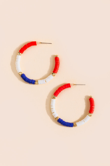 Americana Rubber Discs Beaded Hoop Earrings