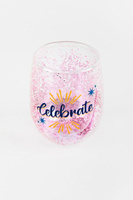 Celebrate Glitter Stemless Wine Glass
