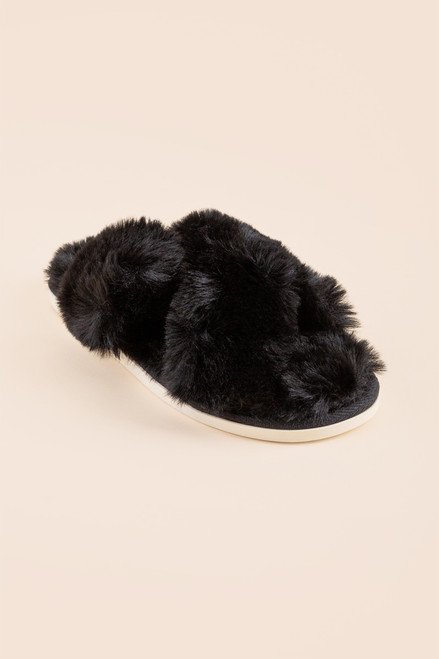 Adele Stowe Black Faux Fur Slippers