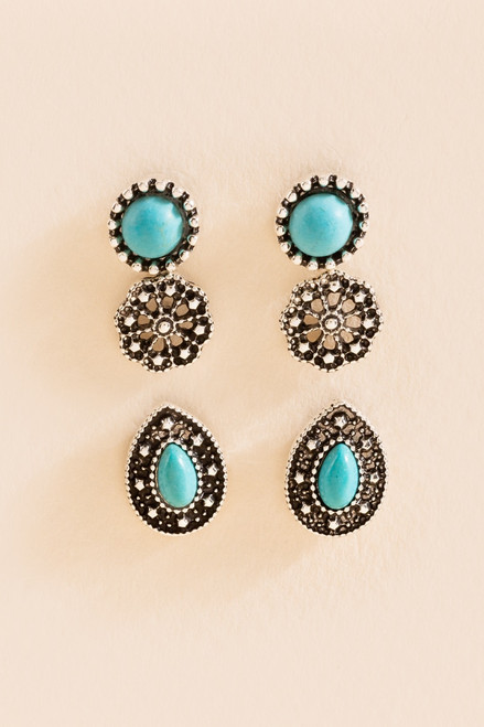 Lyanna Turquoise Boho Stone Stud Set