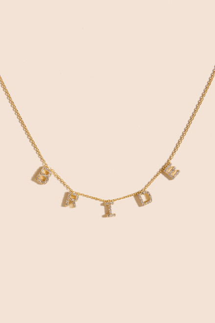 Bride CZ Pendant 14K Gold Dipped Necklace