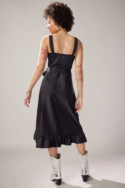 Audrey Satin Ruffle Wrap Midi Dress