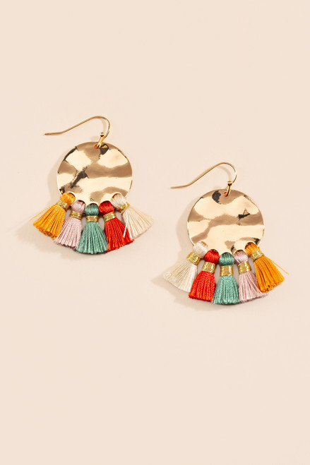 Julie Hammered Coin Tassel Drop Earrings