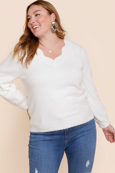 Amanda Scallop Fuzzy Pullover Sweater