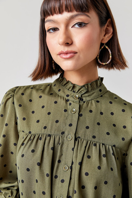 Maxine Button Front Polka Dot Blouse