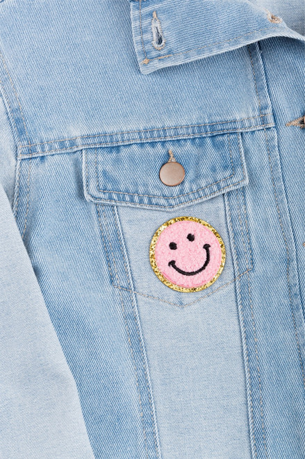 Glitter Smiley Face Patch in Pink