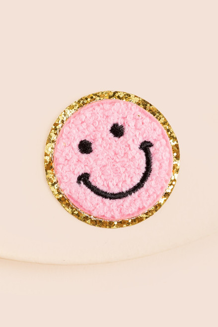 Glitter Smiley Face Patch in Pink
