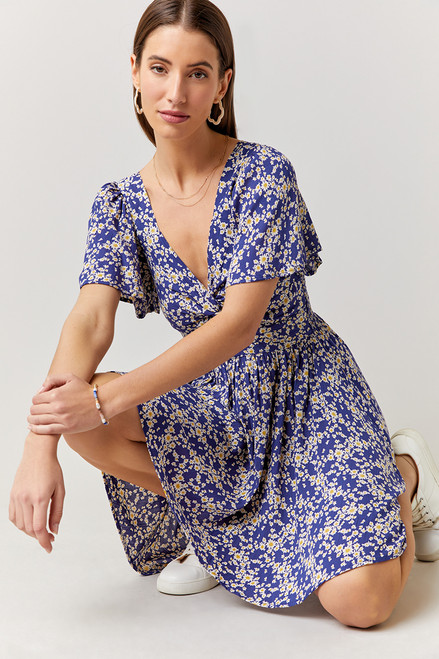 Jerrie Ditsy Floral Front Knot Mini Dress