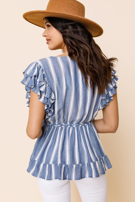 Paris Striped Ruffle Blouse