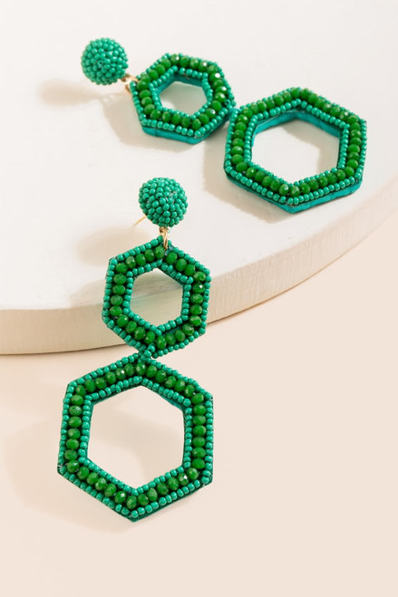 Greta Beaded Hexagon Drop Earrings