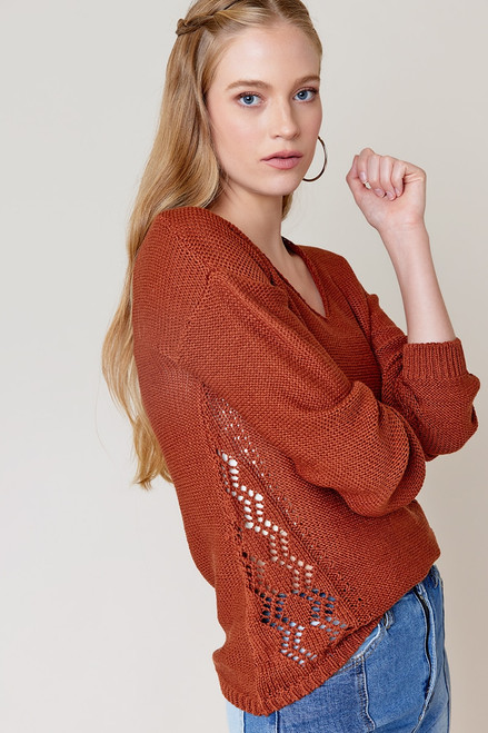 Lanae Pointelle V Neck Sweater