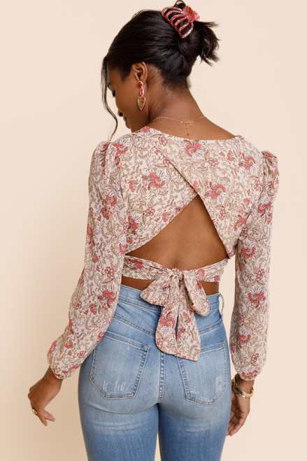 Lucy Floral Open Tie Back Blouse