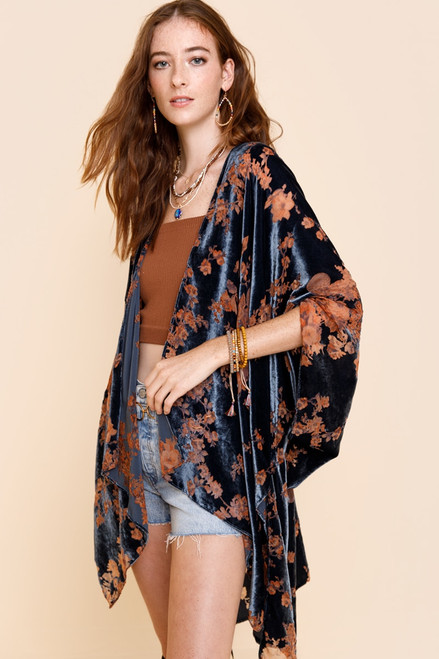 Pearle Floral Burnout Velvet Kimono