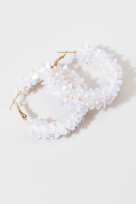 Shaunie Flower Sequin Beaded Hoops